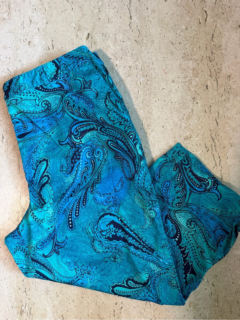 Susan Graver Blue Paisley Print Cropped Pants Women’s XL